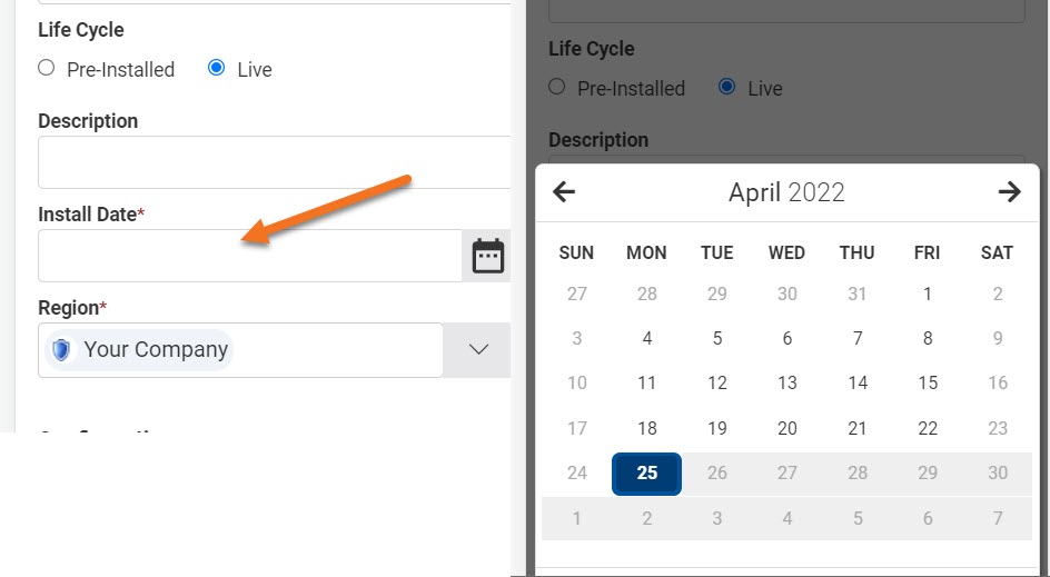 Create Asset in OneView Mobile