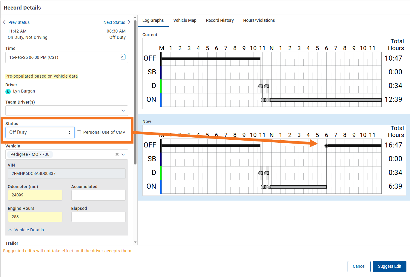Logbook Edits - Insert Duty Status
