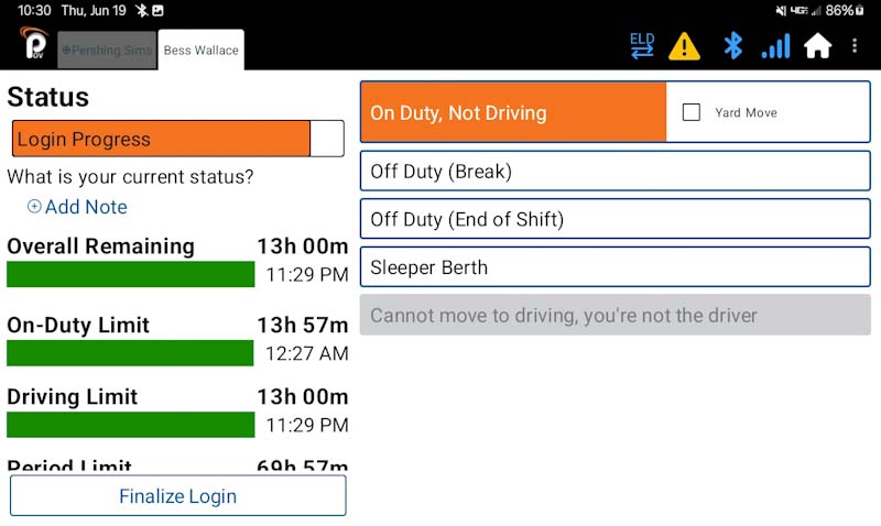 Selecting a Team Driver in ELD