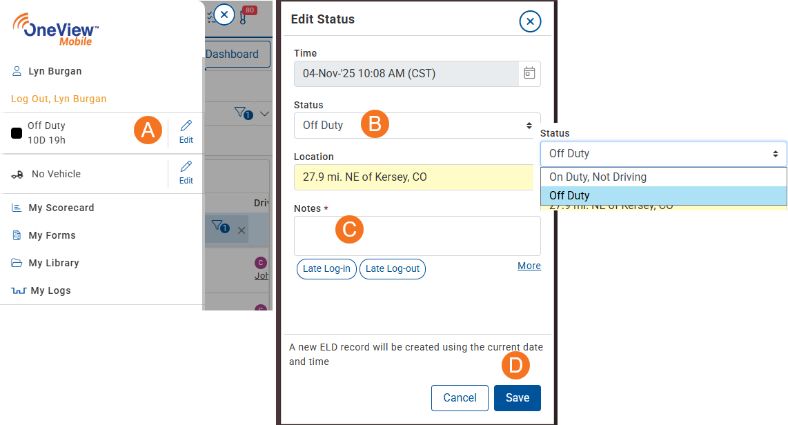 Driver Logs in OneView Mobile